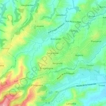 Mappa topografica Saint-Alban, altitudine, rilievo