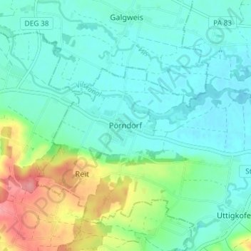 Mappa topografica Pörndorf, altitudine, rilievo