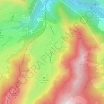 Mappa topografica Lhers, altitudine, rilievo
