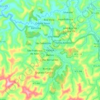 Mappa topografica Viçosa, altitudine, rilievo