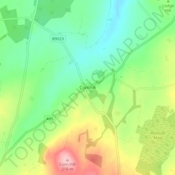 Mappa topografica Cornhill, altitudine, rilievo
