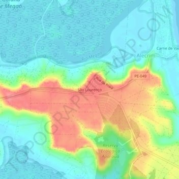 Mappa topografica São Lourenço, altitudine, rilievo
