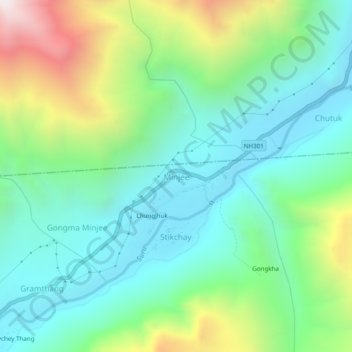 Mappa topografica Minjee, altitudine, rilievo