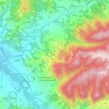 Mappa topografica Pizzocorno, altitudine, rilievo