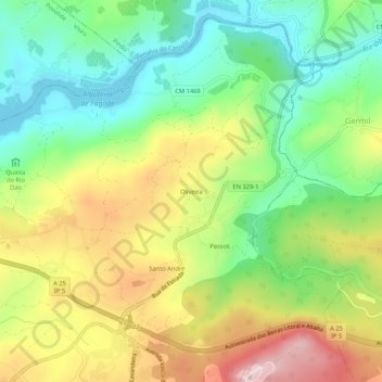 Mappa topografica Oliveira, altitudine, rilievo