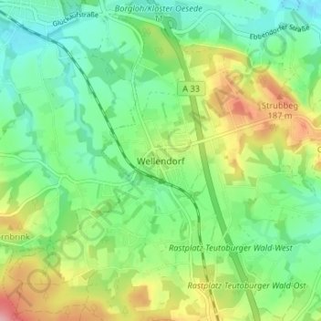Mappa topografica Wellendorf, altitudine, rilievo