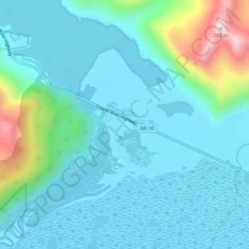 Mappa topografica Eyak, altitudine, rilievo