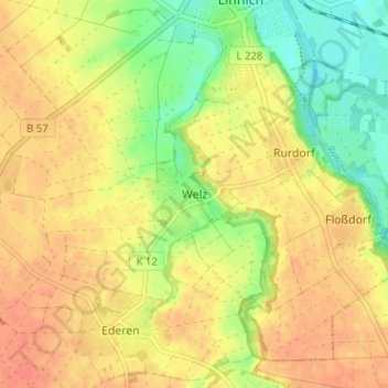 Mappa topografica Welz, altitudine, rilievo