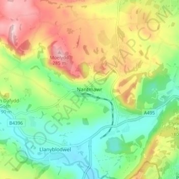 Mappa topografica Nantmawr, altitudine, rilievo