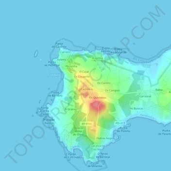 Mappa topografica Temperán, altitudine, rilievo