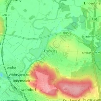 Mappa topografica Fronberg, altitudine, rilievo