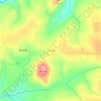 Mappa topografica Tulwet, altitudine, rilievo