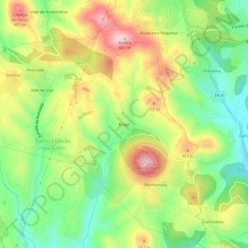 Mappa topografica Rogel, altitudine, rilievo