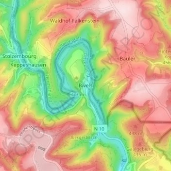 Mappa topografica Bivels, altitudine, rilievo