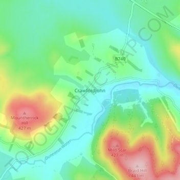 Mappa topografica Crawfordjohn, altitudine, rilievo