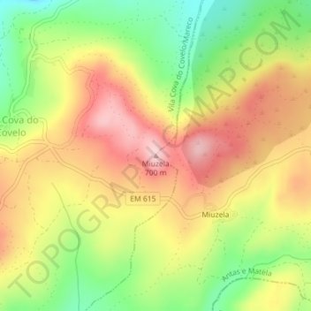 Mappa topografica Miuzela, altitudine, rilievo