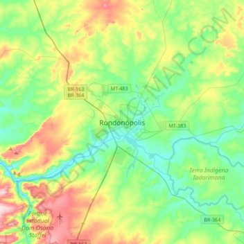 Mappa topografica Rondonópolis, altitudine, rilievo