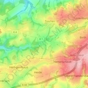 Mappa topografica Abtsküche / Haus Hetterscheidt, altitudine, rilievo
