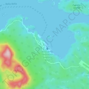 Mappa topografica Shearwater, altitudine, rilievo