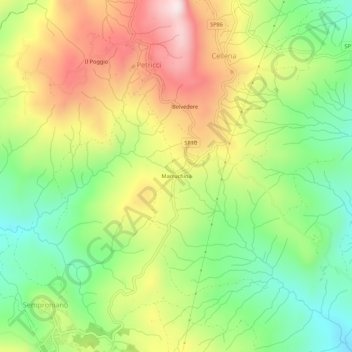 Mappa topografica Marruchina, altitudine, rilievo