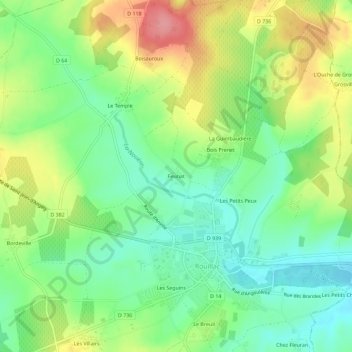 Mappa topografica Feunat, altitudine, rilievo