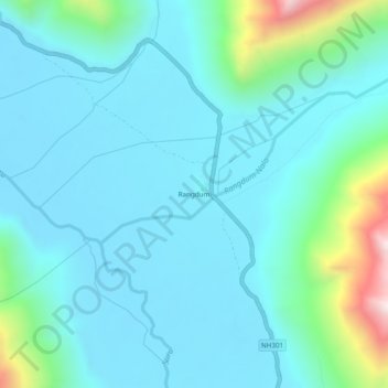 Mappa topografica Rangdum, altitudine, rilievo