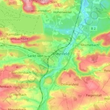 Mappa topografica Pleinfeld, altitudine, rilievo