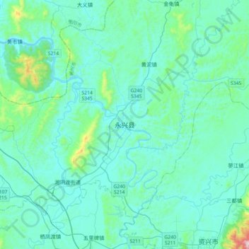 Mappa topografica 永兴县, altitudine, rilievo