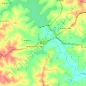 Mappa topografica Belur, altitudine, rilievo
