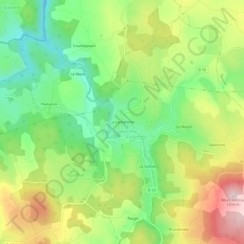 Mappa topografica La Vachellerie, altitudine, rilievo