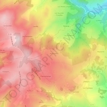 Mappa topografica Prandière, altitudine, rilievo