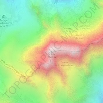 Mappa topografica Le Sirac, altitudine, rilievo