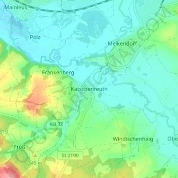 Mappa topografica Katschenreuth, altitudine, rilievo