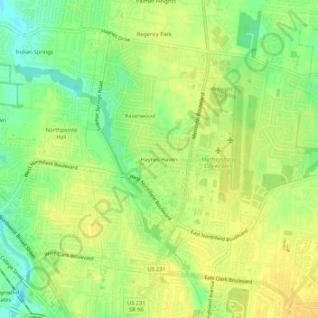 Mappa topografica Haynes Haven, altitudine, rilievo