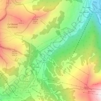 Mappa topografica Borgata, altitudine, rilievo