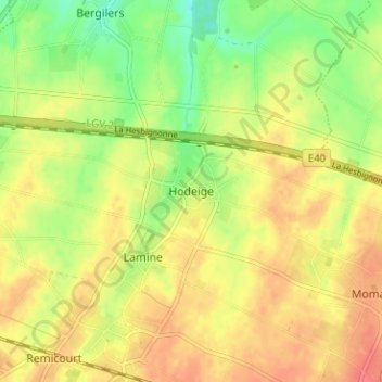Mappa topografica Hodeige, altitudine, rilievo