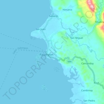 Mappa topografica Palompon, altitudine, rilievo