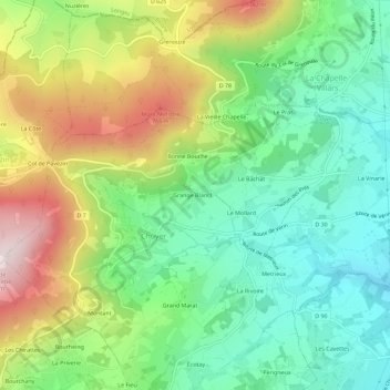 Mappa topografica Grange Blanche, altitudine, rilievo