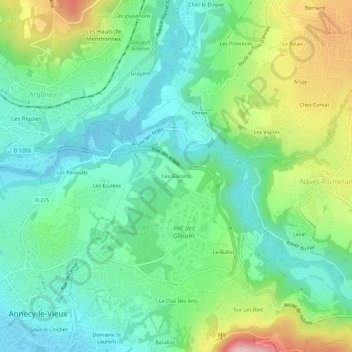 Mappa topografica Les Glaisins, altitudine, rilievo