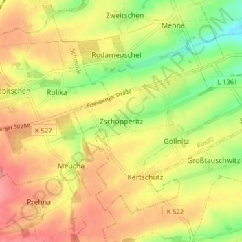 Mappa topografica Zschöpperitz, altitudine, rilievo
