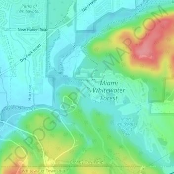 Mappa topografica Miami Whitewater Forest Dam, altitudine, rilievo