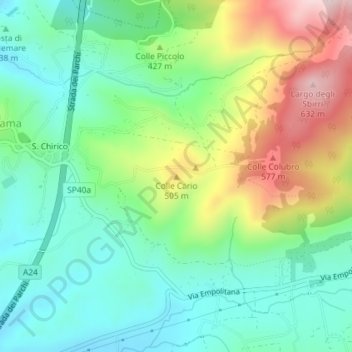 Mappa topografica Colle Cario, altitudine, rilievo