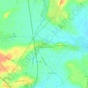 Mappa topografica Pontmort, altitudine, rilievo