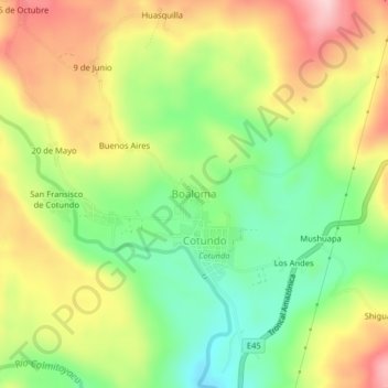 Mappa topografica Boaloma, altitudine, rilievo