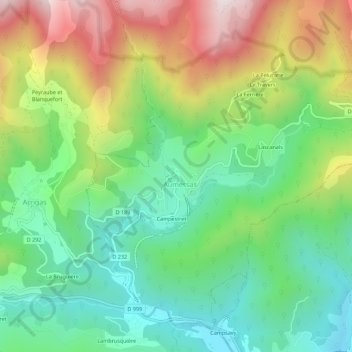Mappa topografica La Viale, altitudine, rilievo