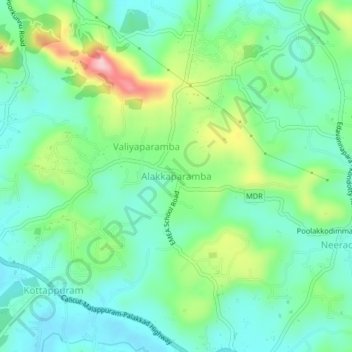 Mappa topografica Alakkaparamba, altitudine, rilievo