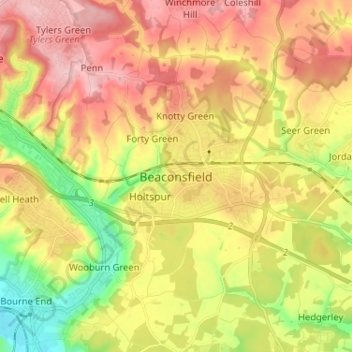 Mappa topografica Beaconsfield, altitudine, rilievo