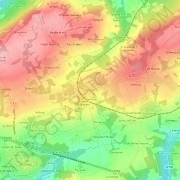 Mappa topografica Ty Croaz, altitudine, rilievo