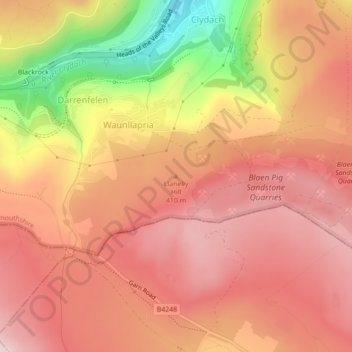 Mappa topografica Llanelly Hill, altitudine, rilievo