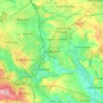 Mappa topografica Cudworth, altitudine, rilievo